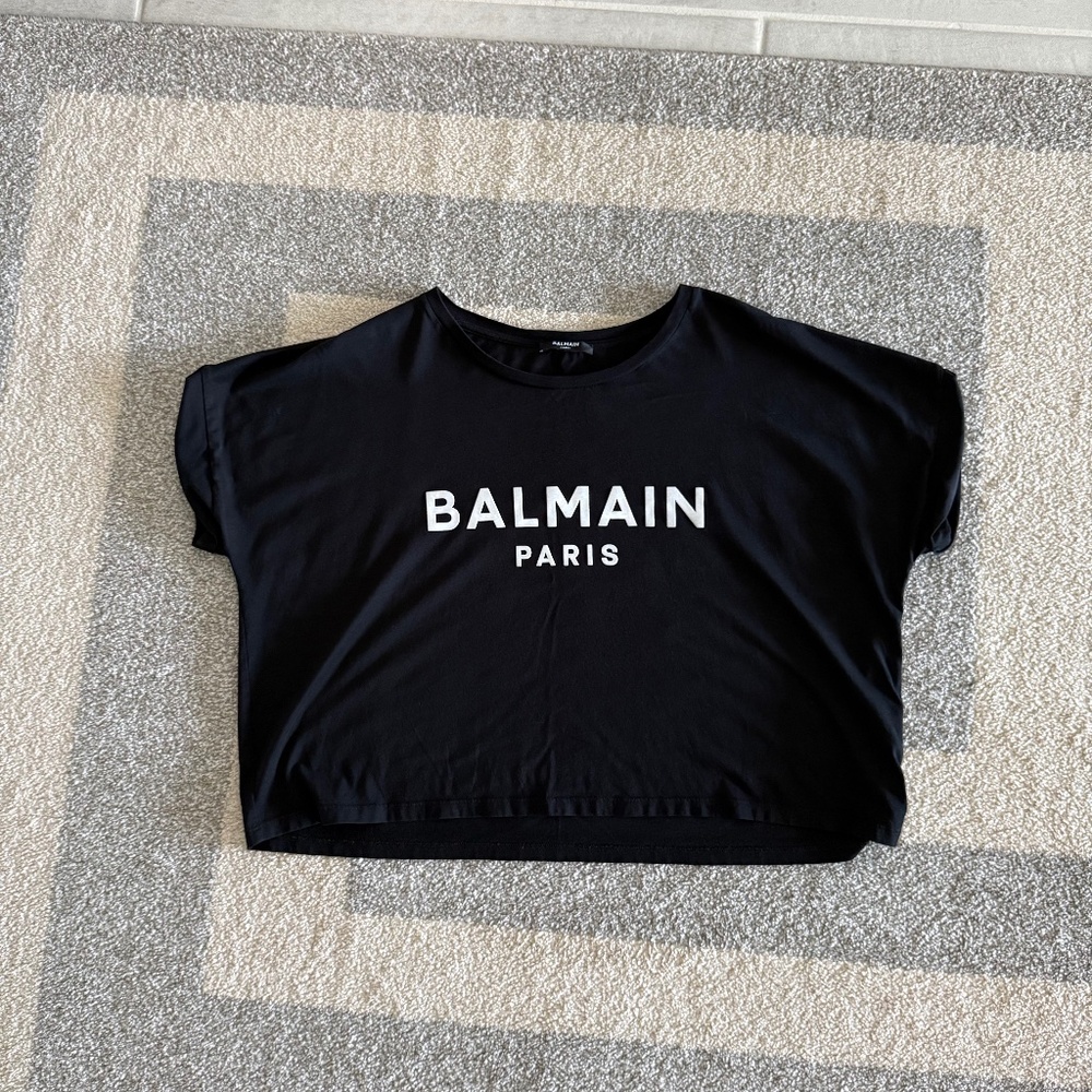 Women's Balmain Black Box Crop T-shirt
